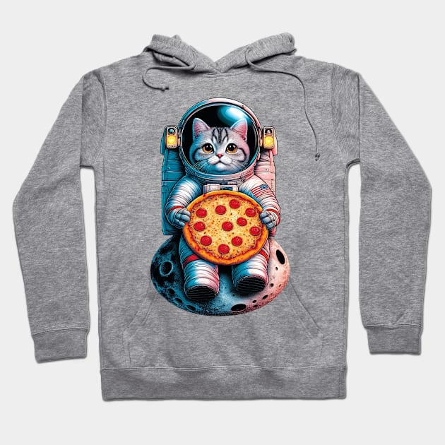 Cat Eating Pizza in Universe - For Space Astronaut Cat Hoodie by cyryley